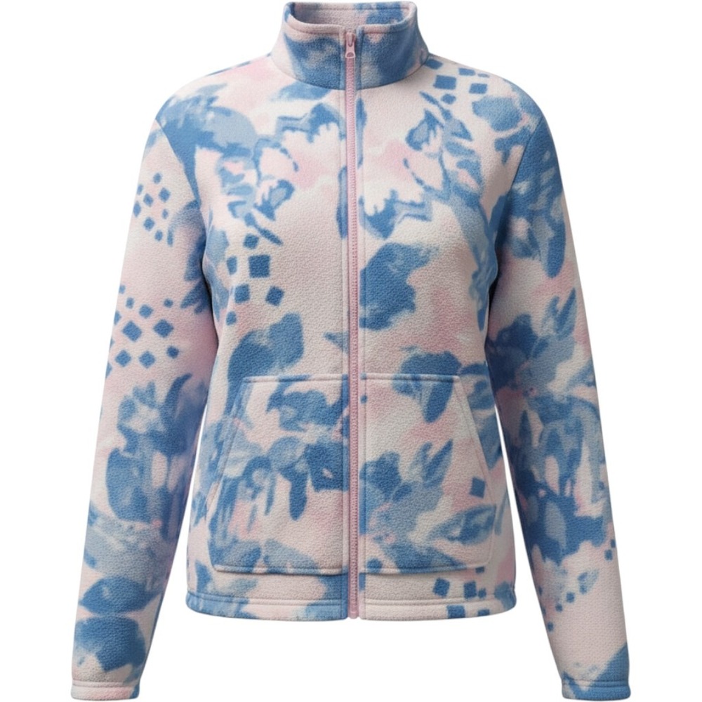 Eddie Bauer Womens XL 18/20 Fleece Jacket Full Zip Blue Pink Floral Geometric